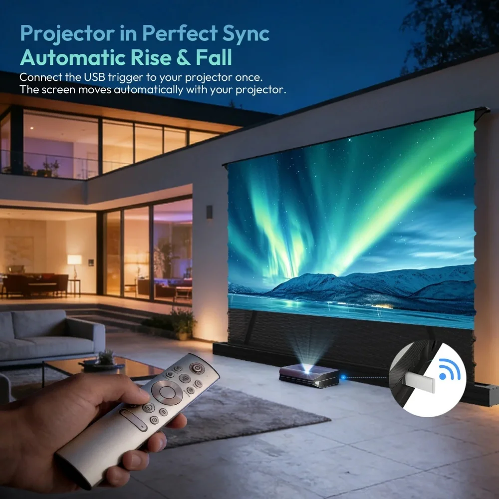 100/110/120/130/150inch Soft PVC Black Crystal Motorized Projection Screen 4K 16:9 ALR Floor Rising Projector Screen