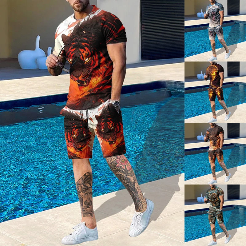 

Костюм спортивный мужской оверсайз, пиджак в стиле Y2K, рубашка с принтом Тигра для бега, фитнеса, летняя одежда