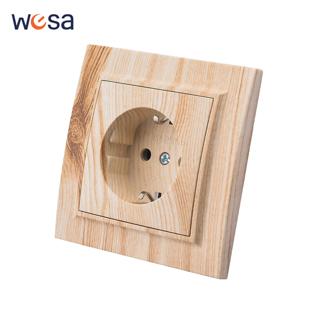 Wood 250V With Ground Power Sockets Electrical Outlets Flame Retardant Wall Embedded Paint Plastic EU Standard AC Plugs Socket