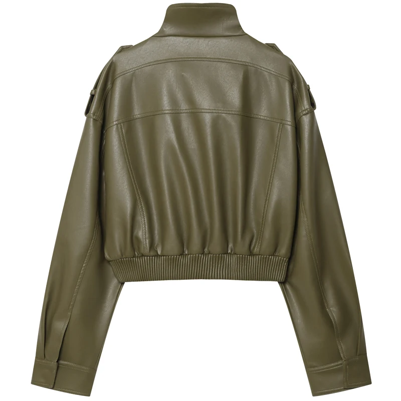 Giacca da donna Giacca in ecopelle Giacca da mezza stagione da donna verde Capispalla da donna Autunno Nuovo in cappotto Giacca a vento Streetwear