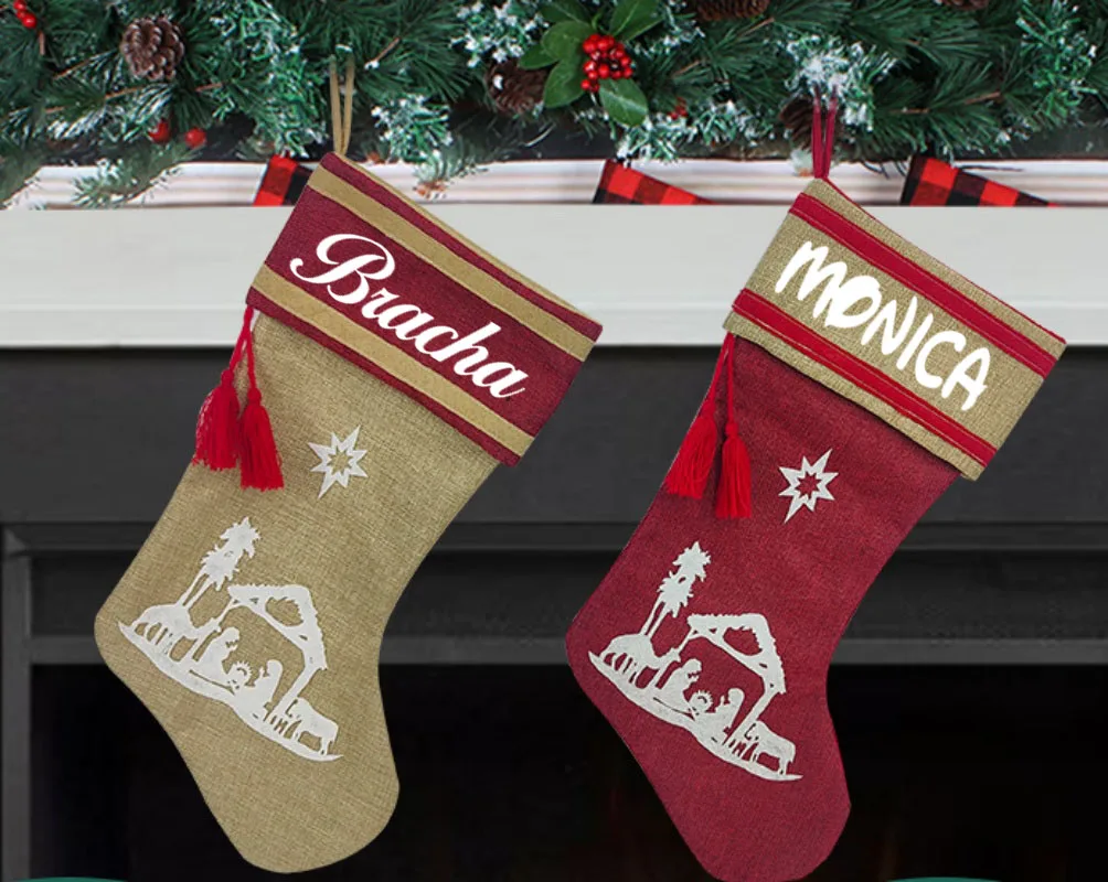 

Personalized Printing Linen Christmas Socks Christmas Decorations Christmas Socks Gift Bags Candy Bags Pendants