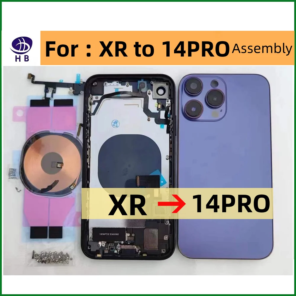 Housing For XR Like 14 Pro Assembly XR To 14 Pro DIY Back Cover Battery Middle Frame Replacement Wireless charging Wifi line 13p