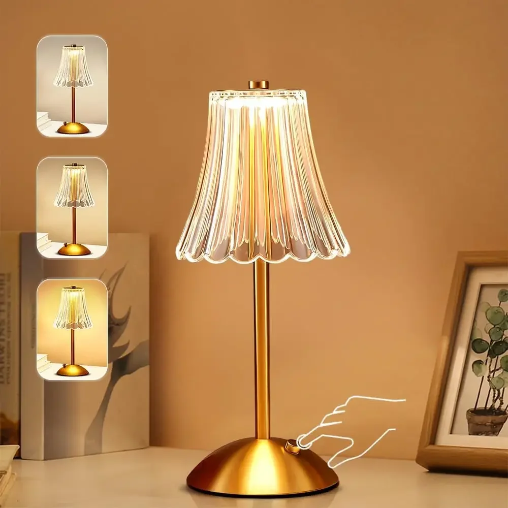 

LED Table Lamps 3 Color Touch Dimming Night Light USB Rechargeable Cordless Atmosphere Bedroom Bedside Reading Lamps Decor Light