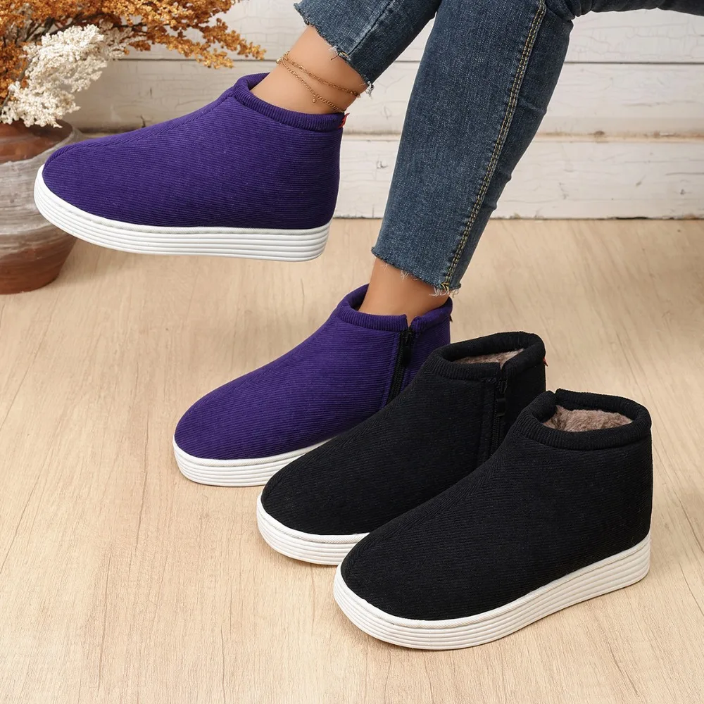 Women's Solid Color Simple Leisure Non-slip Platform Shoes 2026 Winter New Plush Skin-friendly Warm and Comfortable Snow Boots