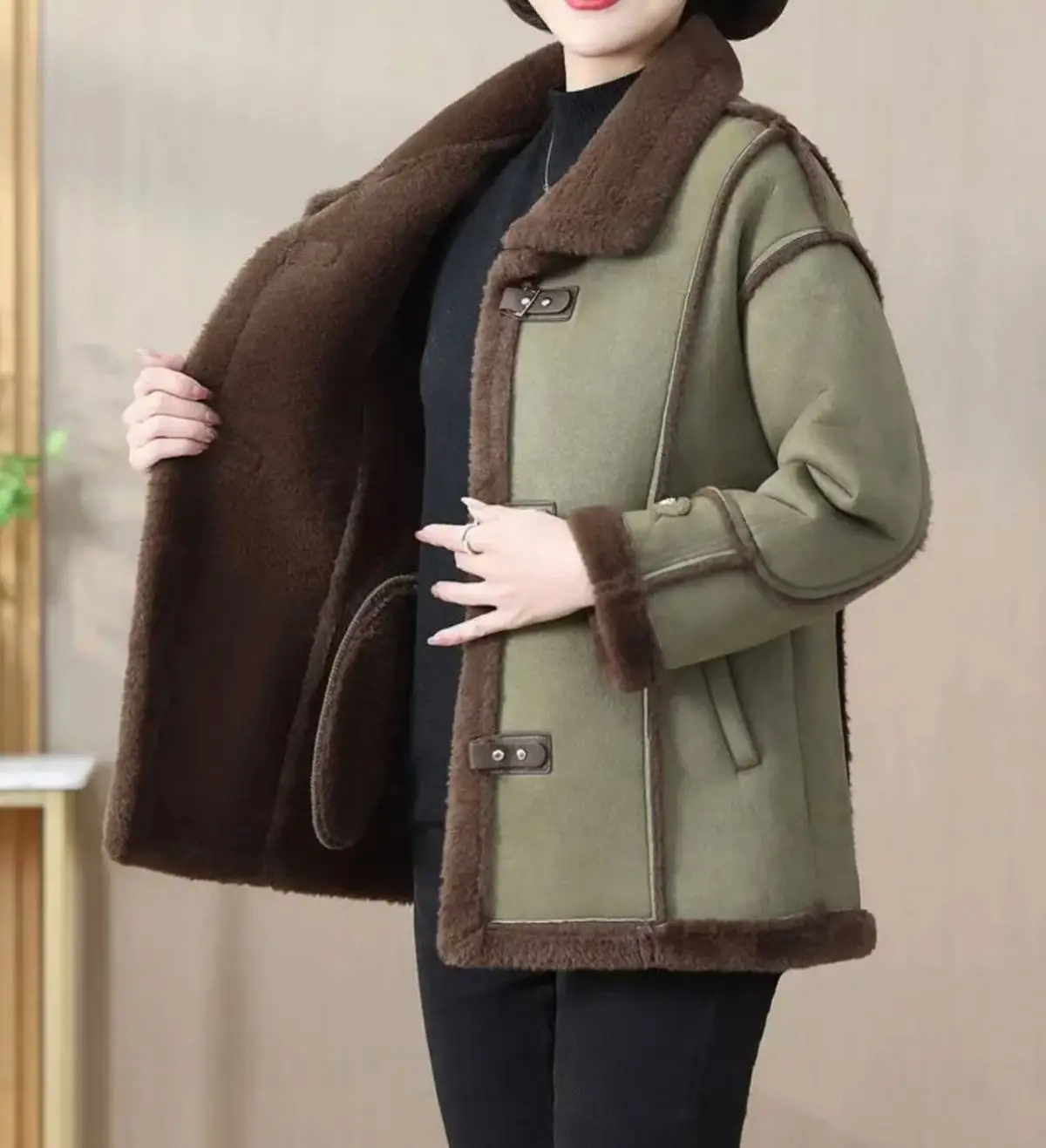 Chique pele de uma peça jaqueta de pele casaco feminino outono inverno novo grosso quente parka moda solta veludo roupas de veículos motorizados