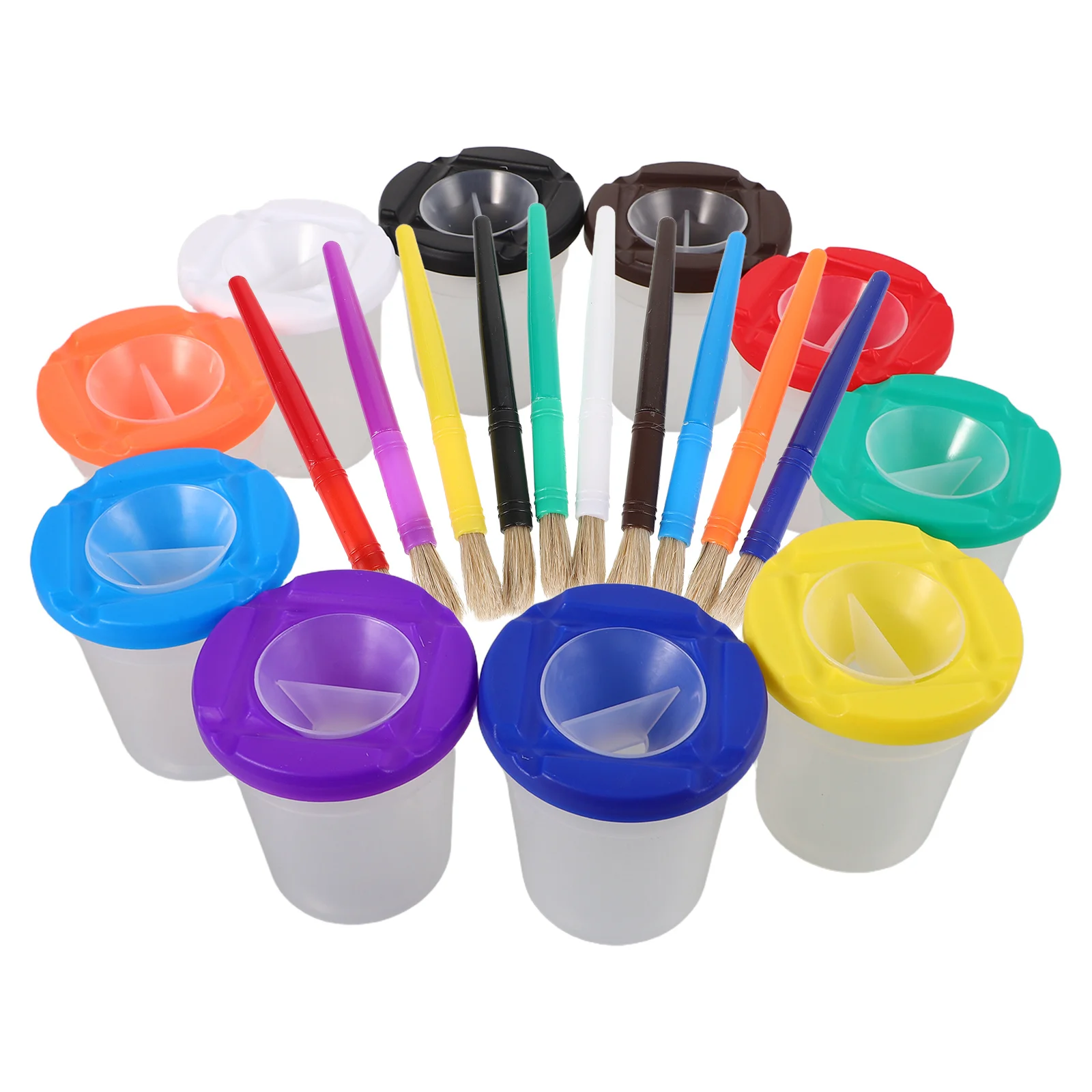 ชุดแปรงทาสีพลาสติกกันหก 1 ชุด พร้อมถ้วยผสมสีอเนกประสงค์แบบพกพาสำหรับงานศิลปะ