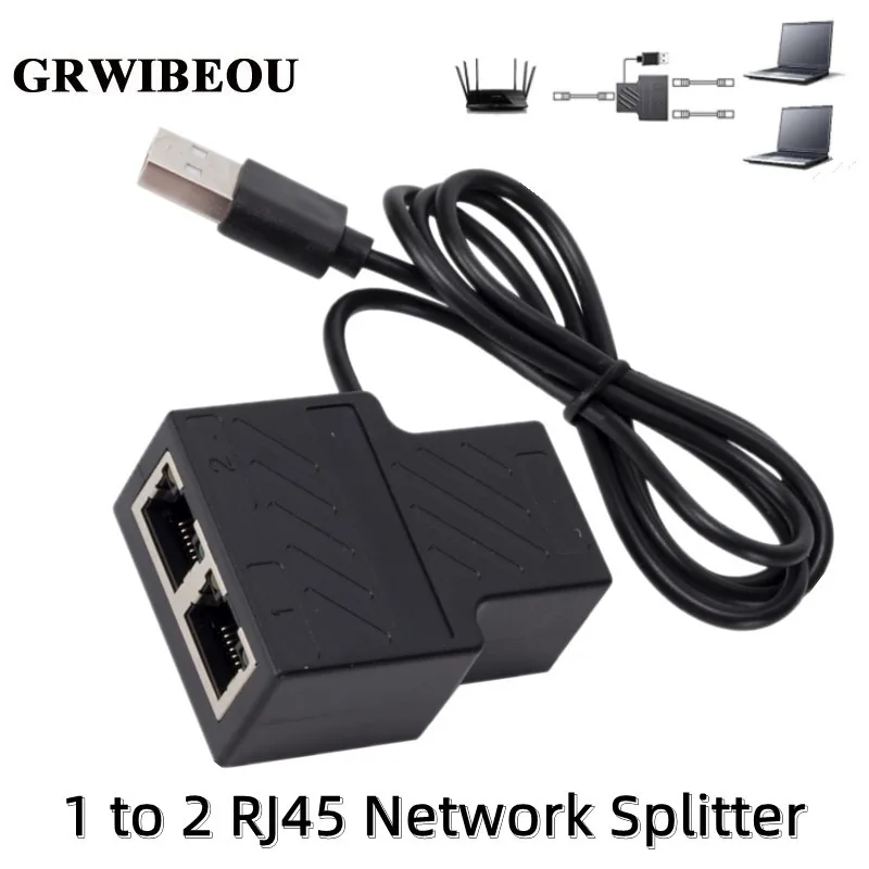 1 to 2 RJ45 Ethernet Splitter 100Mbps Dual Port Ethernet Cable Network Splitter Cable Extender for PC Laptop TV Router computer