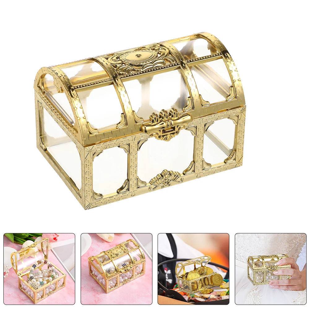 

3 Pcs Crystal Decorative Pirate Chest Storage Chests Vintage Style Small Treasure Keepsake Boxes with Lock Plastic