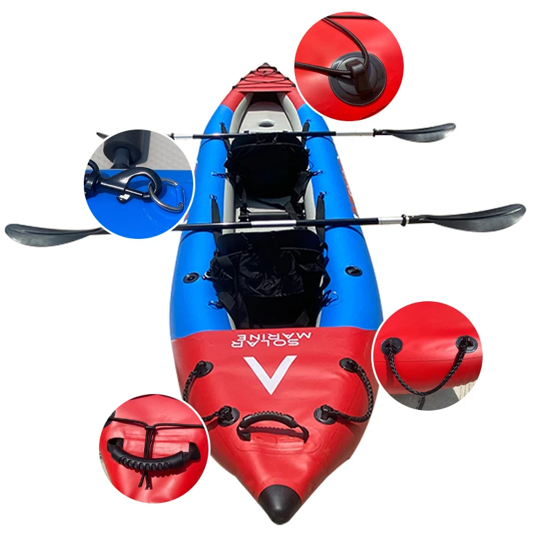 Solar Marine 2 Person Tandem Inflatable Fishing Kayak Includes Aluminum Paddles Pump and Air Mat Floor
