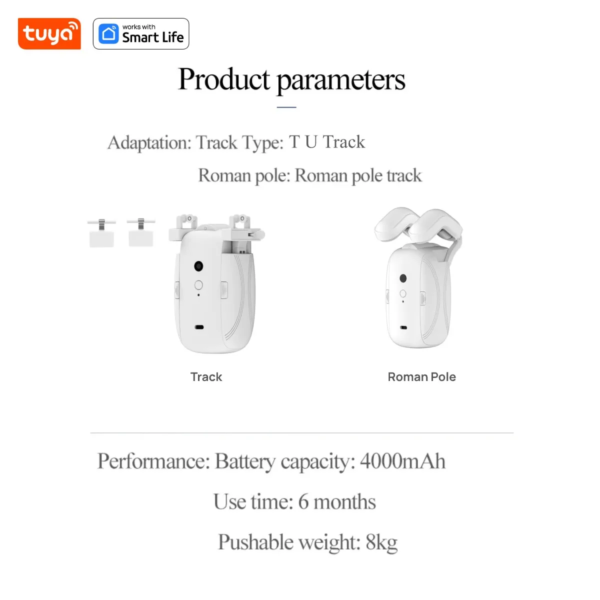 Tuya Smart Curtain Robot Curtain Motor 3-in-1 Tuya APP/Remote control Timed switch, Pull-to-start For Roman T U Tracks