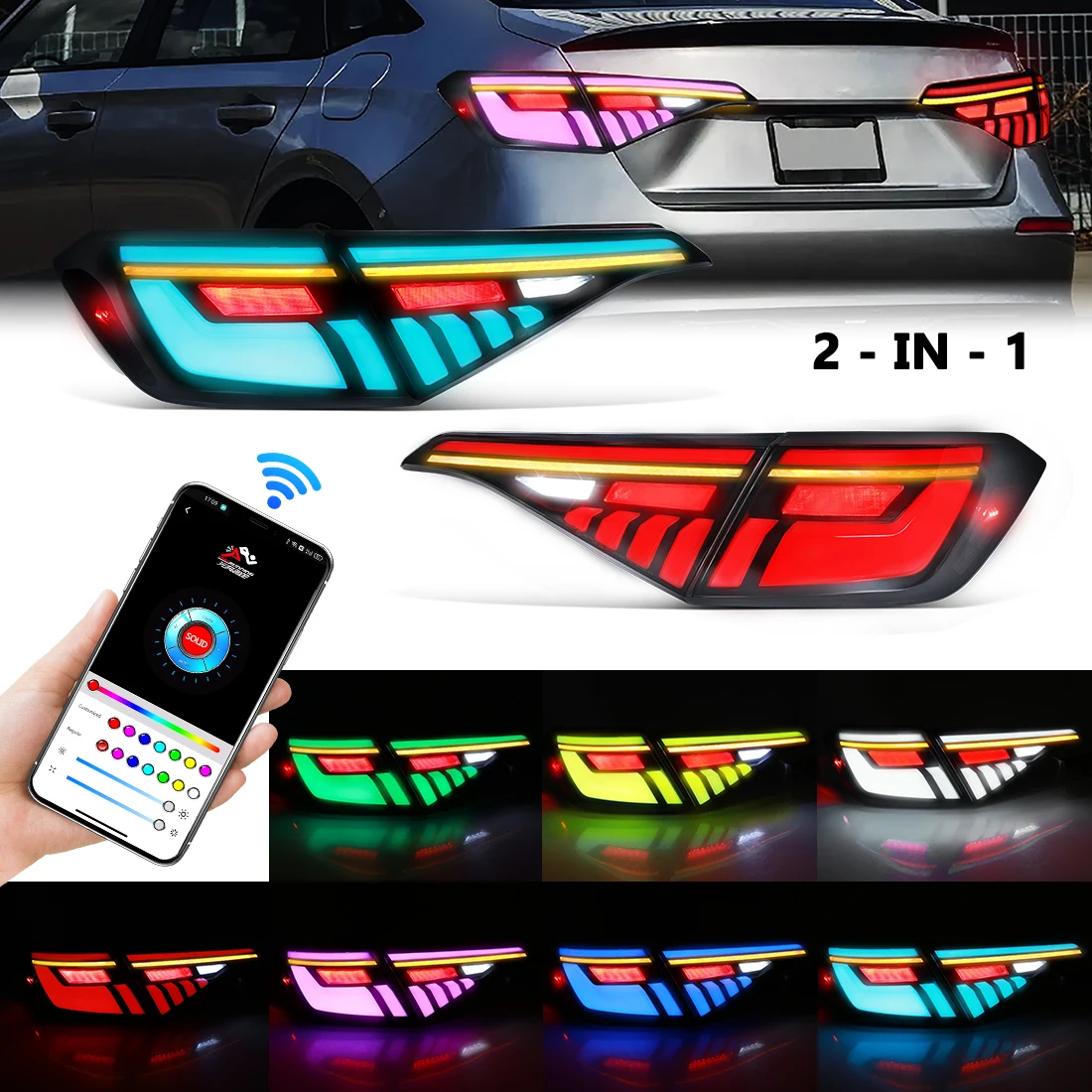 

For Honda CIVIC 2022-2025 Sedan LED RGB Taillights Start up Animation Tail Light Driving Light Brake Light Rear Fog Lamp LED DRL