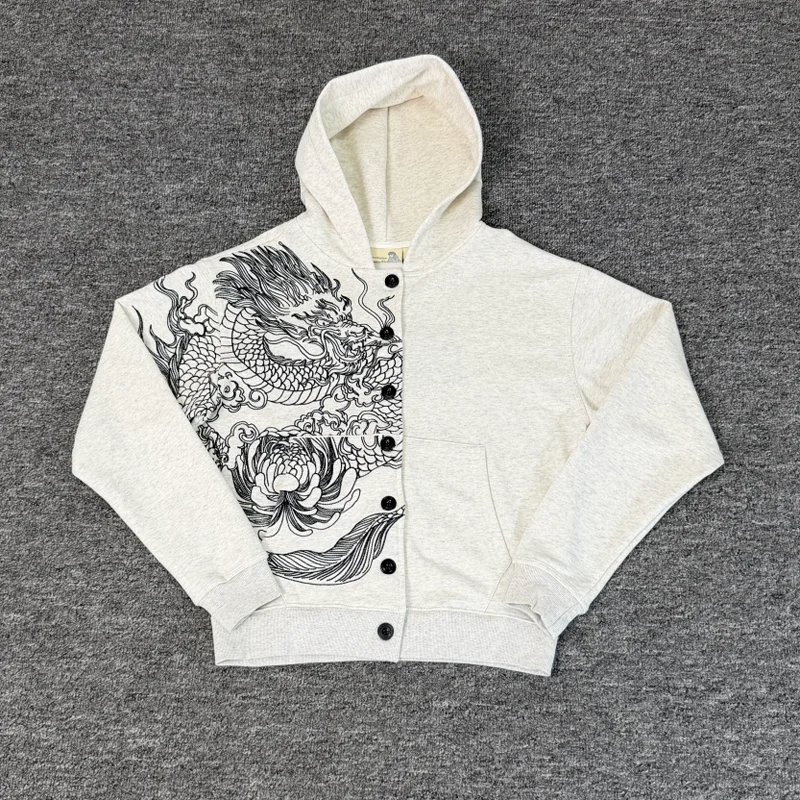 High Street Fashion Trend High-quality Cardigan Jacket Embroidered Dragon Pattern Button Derschutze Hoodie