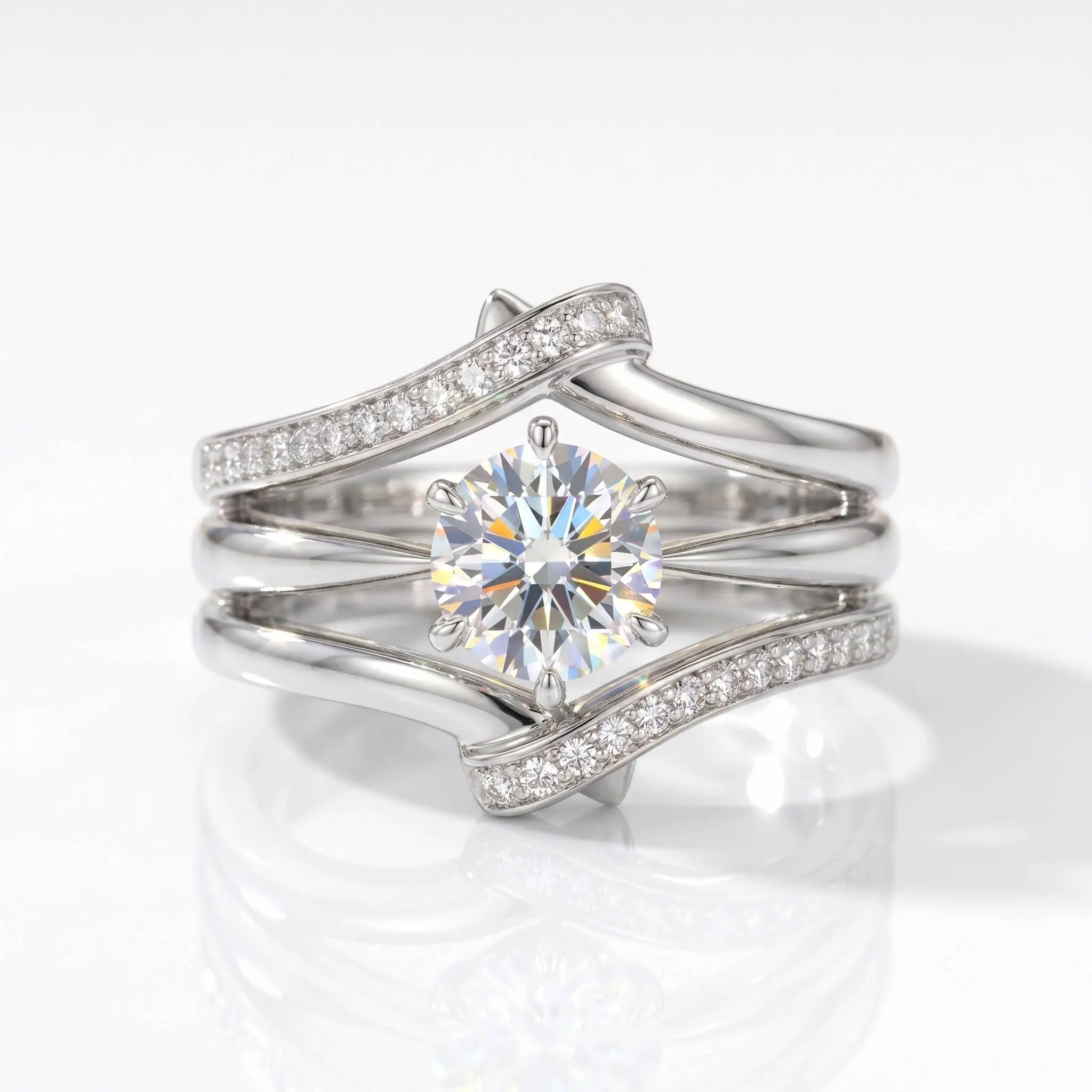Luxury 1CT Moissanite Wrap Ring S925 Silver D VVS1 Three Layer Pave Promise Wedding Jewelry Gift For Her Bridal