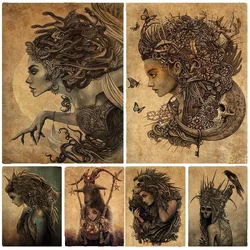 Strega Medusa e sciamano Retro Wall Art Canvas Painting Evil Devil Witchcraft Art Poster e stampe decorazioni per la casa Wicca stampe d'arte