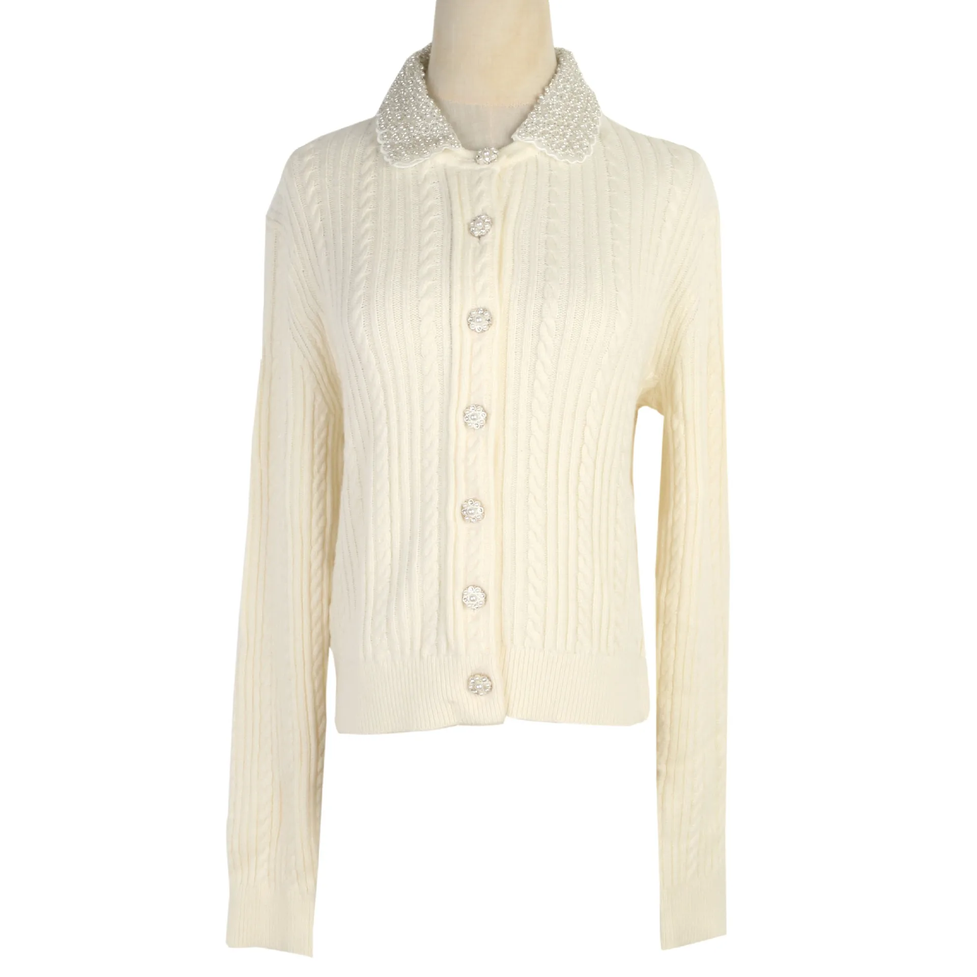 

New 2025 Autumn Fashion Cardigan Coats High Quality Twist Knitting Women Beading Turn-down Collar Long Sleeve Cardigan Outwear
