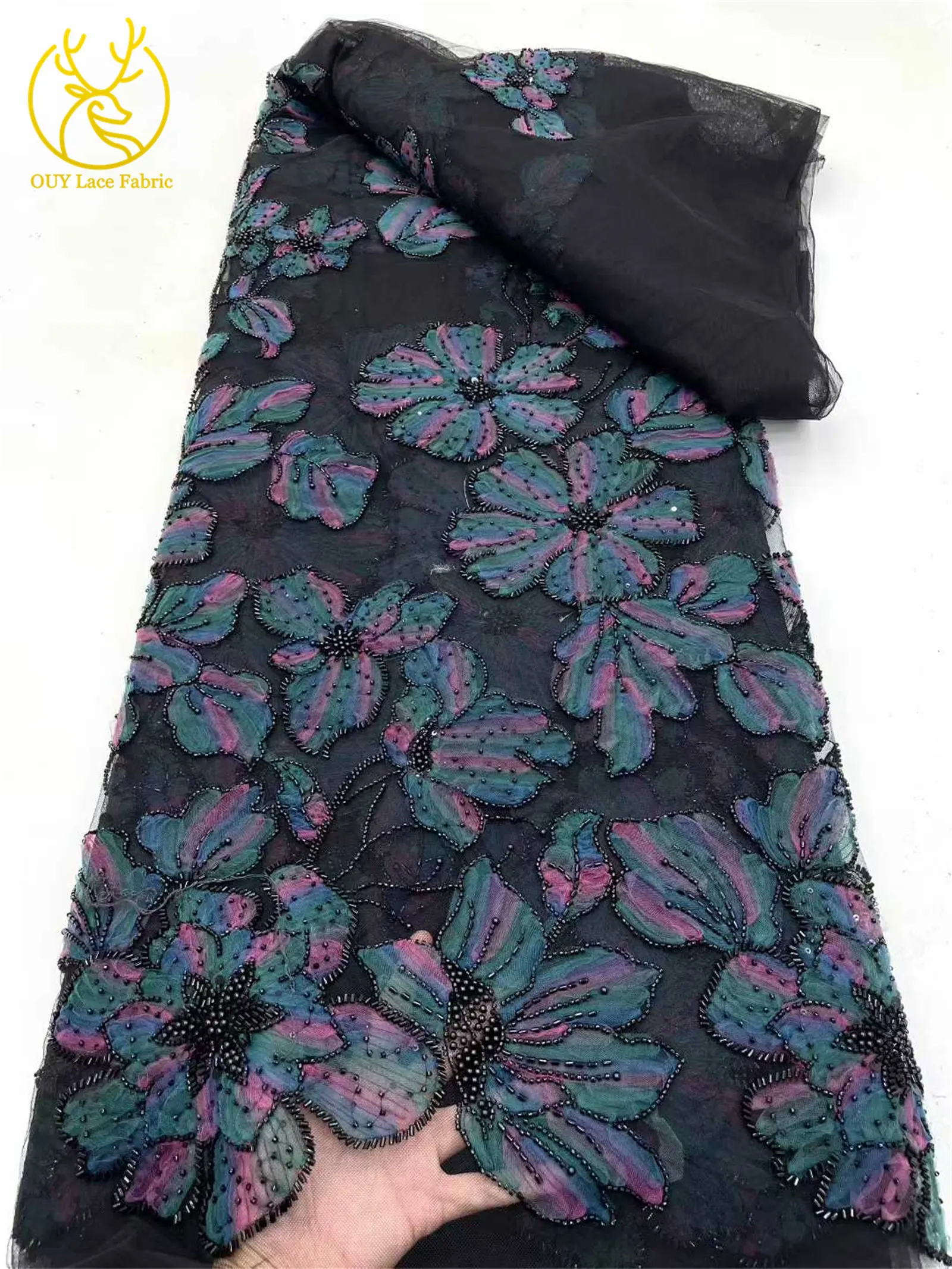 Elegant Nigerian African Beaded Lace Fabric 2025 French Sequins Embroidered Flower African Lace Fabric for Sewing Dresses