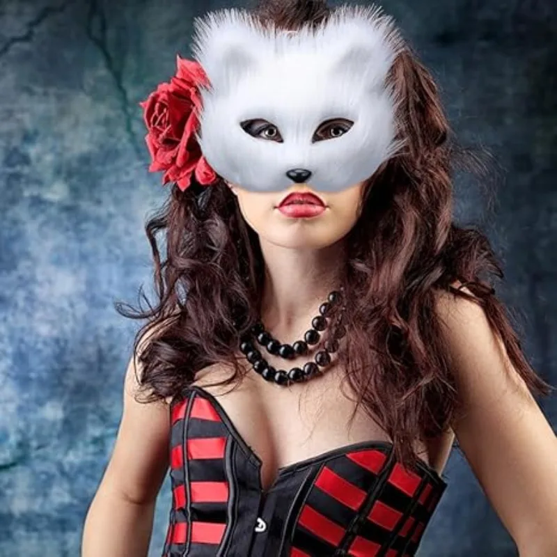 Halloween Fox Mask Plush Furry Half Face Cover for Masquerade Party Carnival Cosplay Costume Accessories Easter Christmas Animal