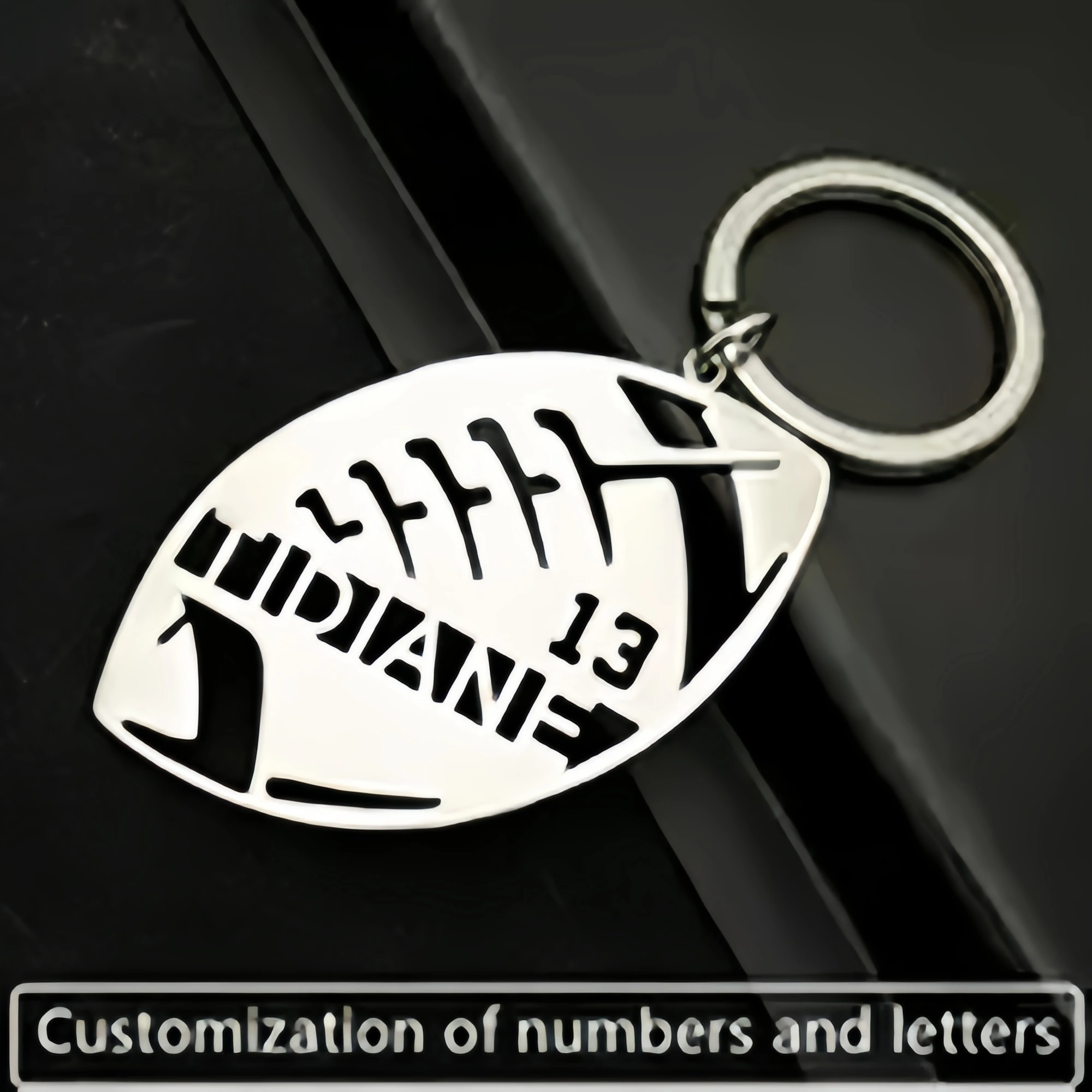 Men's Keychain Personalized Hip-Hop Punk Style Rugby Stainless Steel Keychain with Letter Number Customization, A Good Gift for