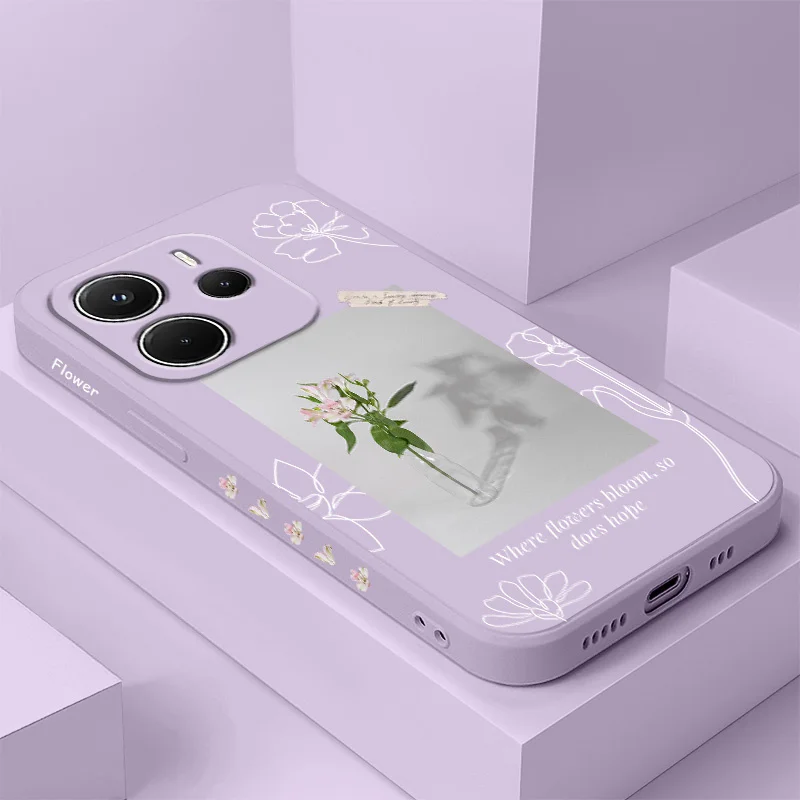 

Aquarius Flower Phone Case For Xiaomi Redmi Note 14 13 12 12S 11 11S 10 10S 9 9S 15 14C Pro Plus 4G 5G Liquid Silicone Cover