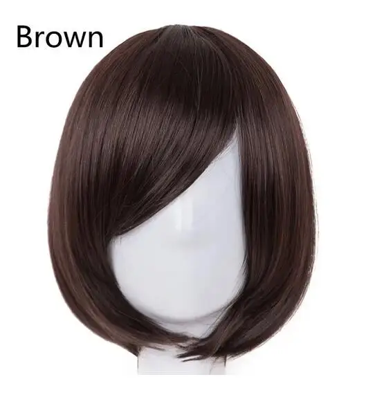 Bob Wig Oblique Fringe Bangs Short Wavy Blonde Black Dark Brown Light Brown Synthetic Hair Women Hairpiece Cosplay Wigs