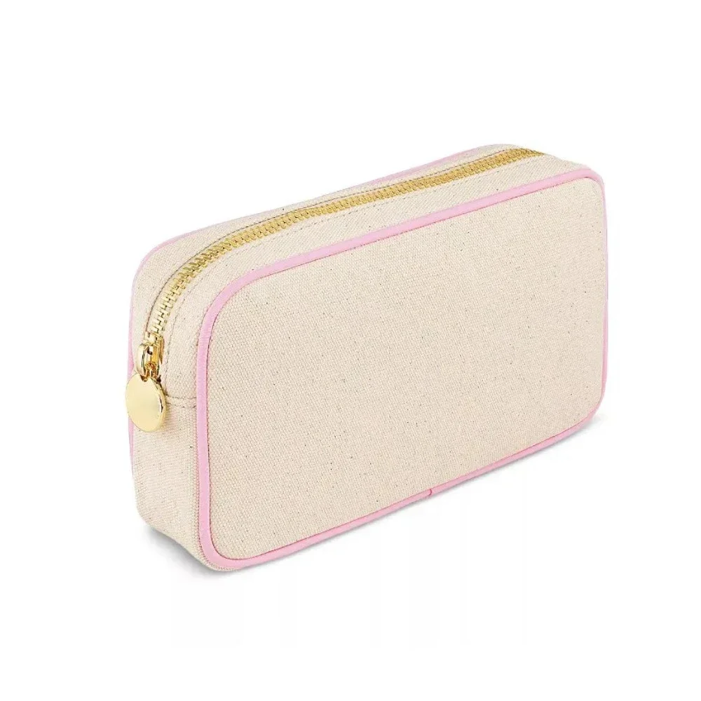 Blank Canvas Makeup Pouches Women Fashion Personalization Letter Patches Cosmetic Bags Girls Simple Large Capacity Storage Bag