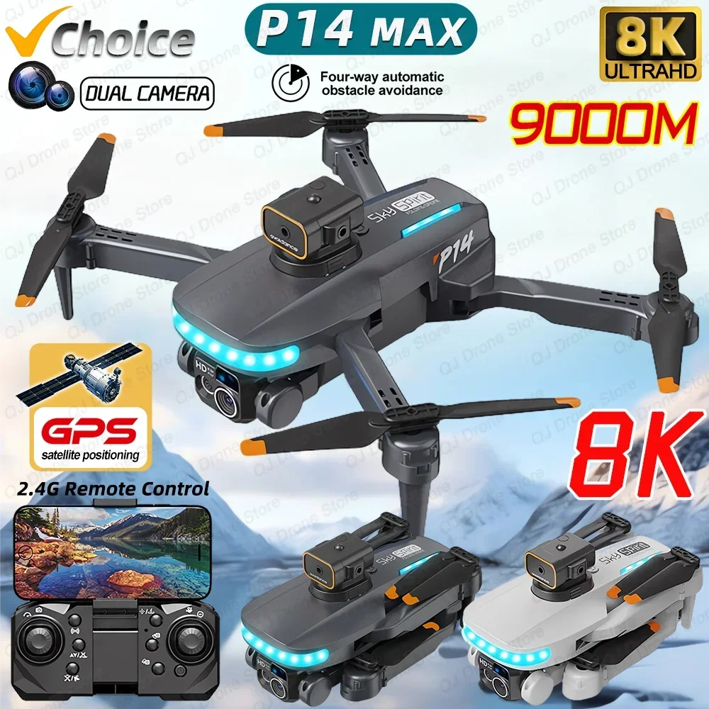 P14 MAX GPS 8K Drone Profesional HD Dual Camera Optical Flow Obstacle Avoidance Aerial Photography Foldable Quadcopter