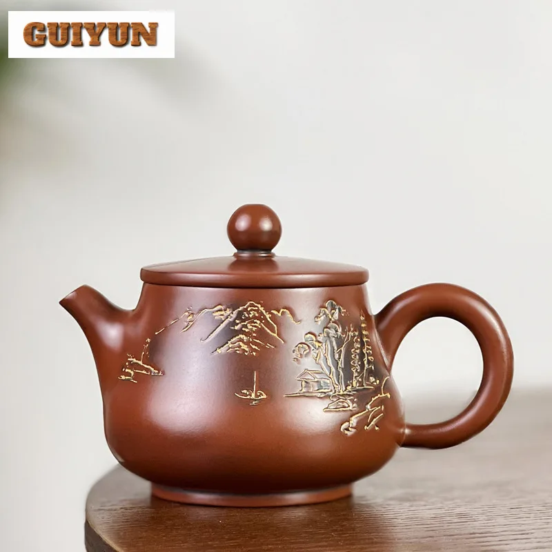 

120ml Authentic Qinzhou Nixing Pottery Teapot Handmade Carve Stone Orchid Pot Tea Maker Kettle Chinese Raw Ore Mud Tea Set Craft