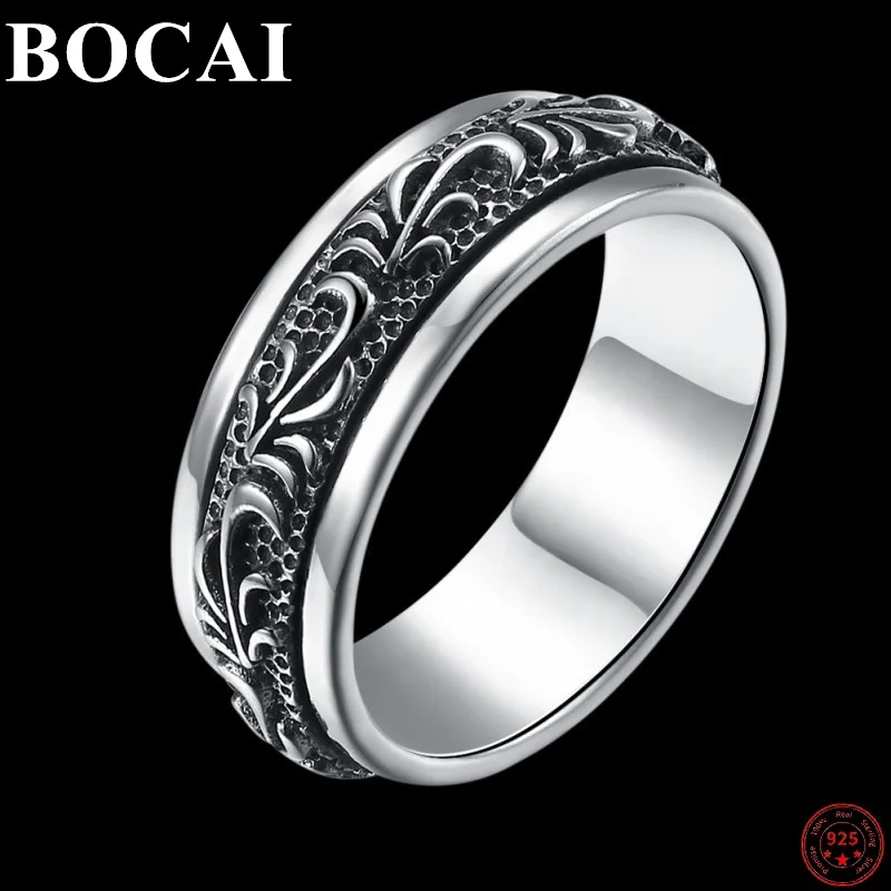 

BOCAI Real Sterling Silver S925 Rotatable Ring 2023 Popular Retro Pattern Fashion Good Ludk Pure Argentum Jewelry for Women Men