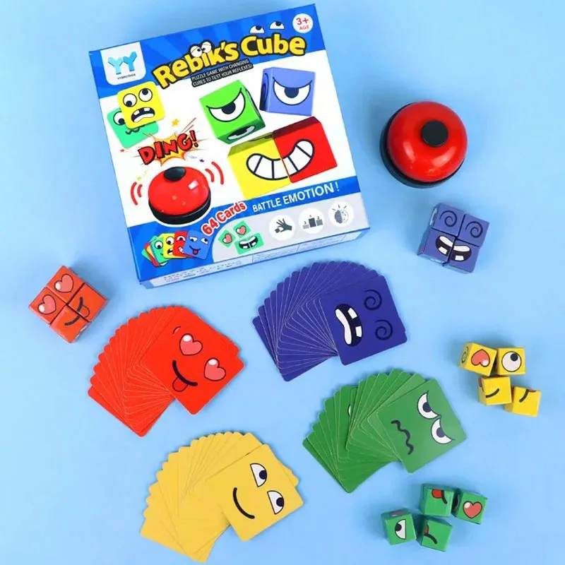 

Kids Face Change Expression Puzzle Building Blocks Montessori Cube Table Game Early Educational Toys for Children Gifts