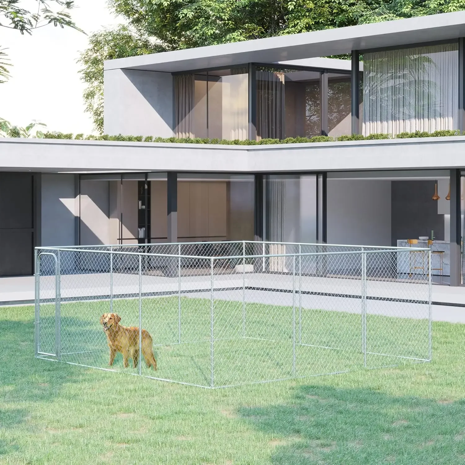 a forLarge Dog Run Kennel Heavy Duty Outdoor Galvanized Steel Welded Chain Link Farm Fence Cage Secure Lock Plain Weave