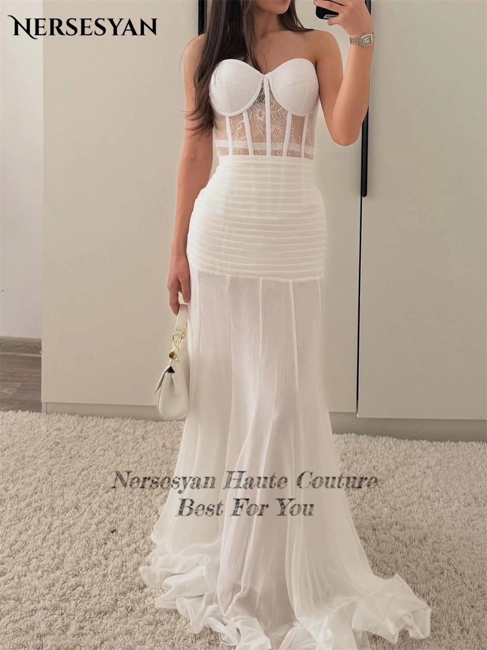 Nersesyan robes de soirée formelles en dentelle élégante plis à plusieurs niveaux sur l'épaule robes de soirée d'invité de mariage с iyoдебное pла Kamiе personnalisé