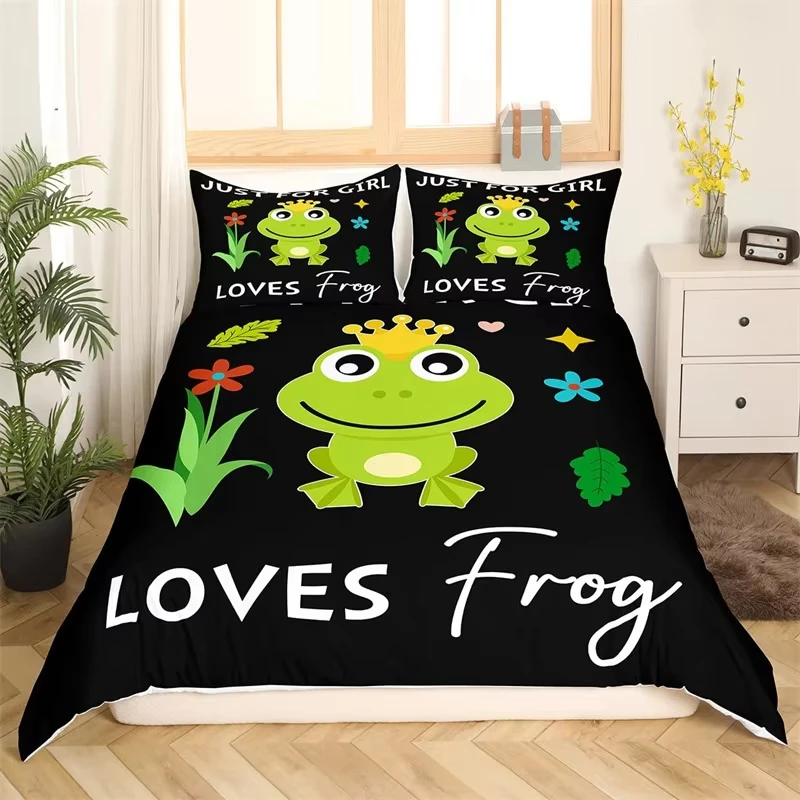 Tree Cartoon Frog Duvet Cover Kawaii Wild Animal Bedding Set Full Twin For Kids Child Teens Spiral Stars Nebula Comforter Cover
