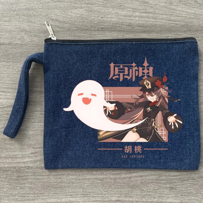 

Genshin Impact HuTao мультфильм Kawaii узор холст сумки для хранения дорожная джинсовая косметичка забавная сумка на молнии офисные принадлежности