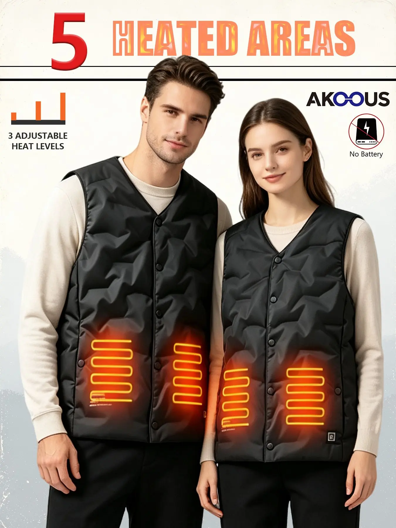 ouple Heated Vest 5 Heating Zones Electric Heating Waistcoat 3 Heat Settings Machine Washable Winter Thermal Gilet for Outdoor