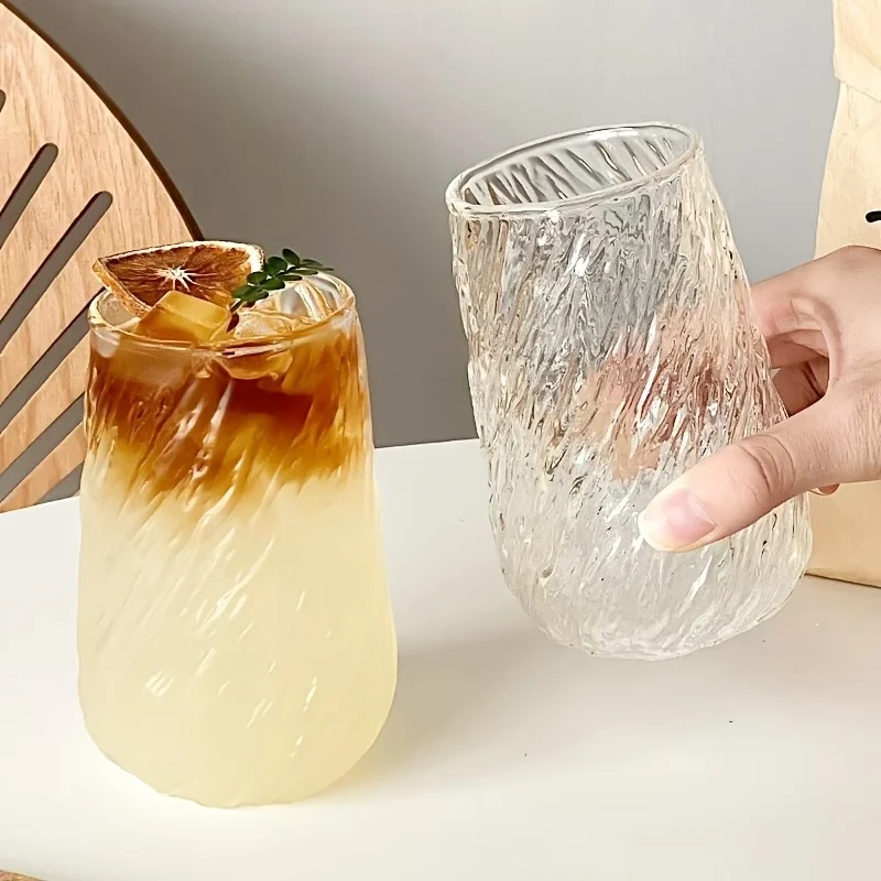 400ML Coffee Mug Transparent Glass Cups Spiral Pattern Ice Juice Cocktail Drinking Milk Cup Drinkware Water Wine Glass Bottle