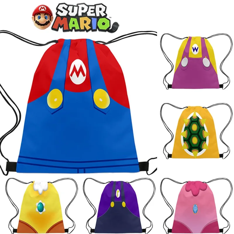 Cartoon Super Mario Bros Drawstring Bag Kids Anime Backpacks Large Capacity Storage Bags 3D Prints Drawstring Organizer Bag Gift