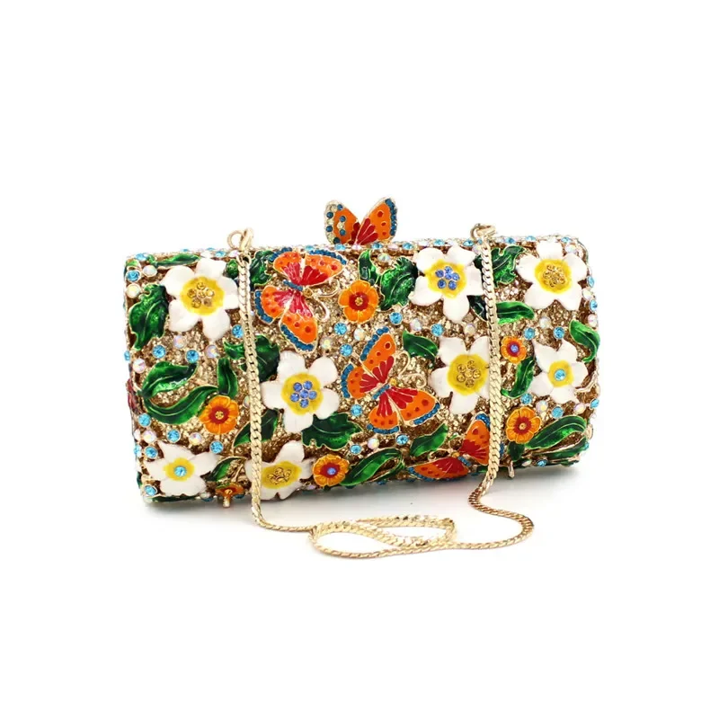 

Green Floral Crystal Women Clutch Bag Fashion Blue Butterfly Evening Clutches Purse Ladies Green Leaves Handbags Female Clutch