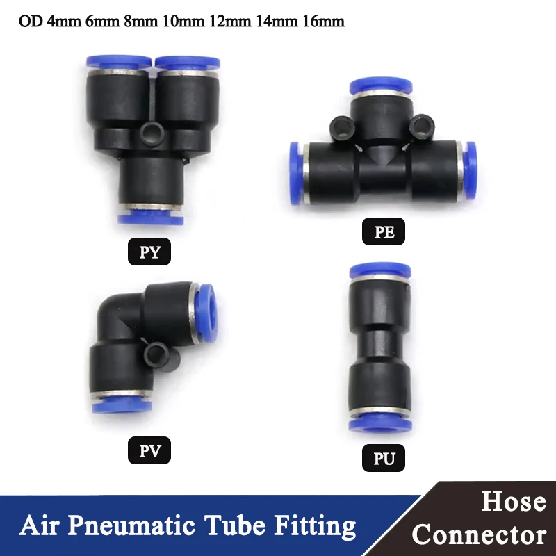 

5/10pcs Air Pneumatic Tube Fitting T Y L I Tpye OD 4mm 6mm 8mm 10mm 12mm 14mm 16mm PV Plastic Quick Connector Push In Pipe Hose