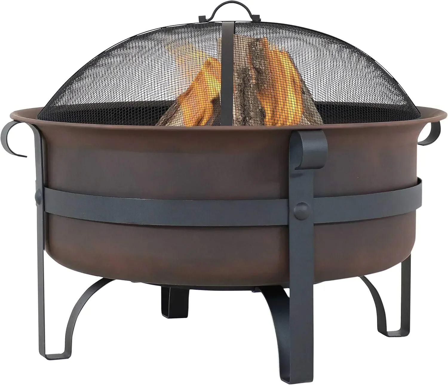 29-Inch Bronze Cauldron Wood-Burning Fire Pit Bowl - Includes Portable Poker and Spark Screen