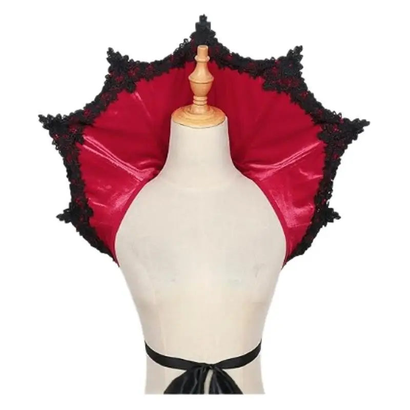 Gothic Witch Queen Velvet Skeleton Lace Stand-Up Collar Cape Costume Accessories Party Easter Halloween Props