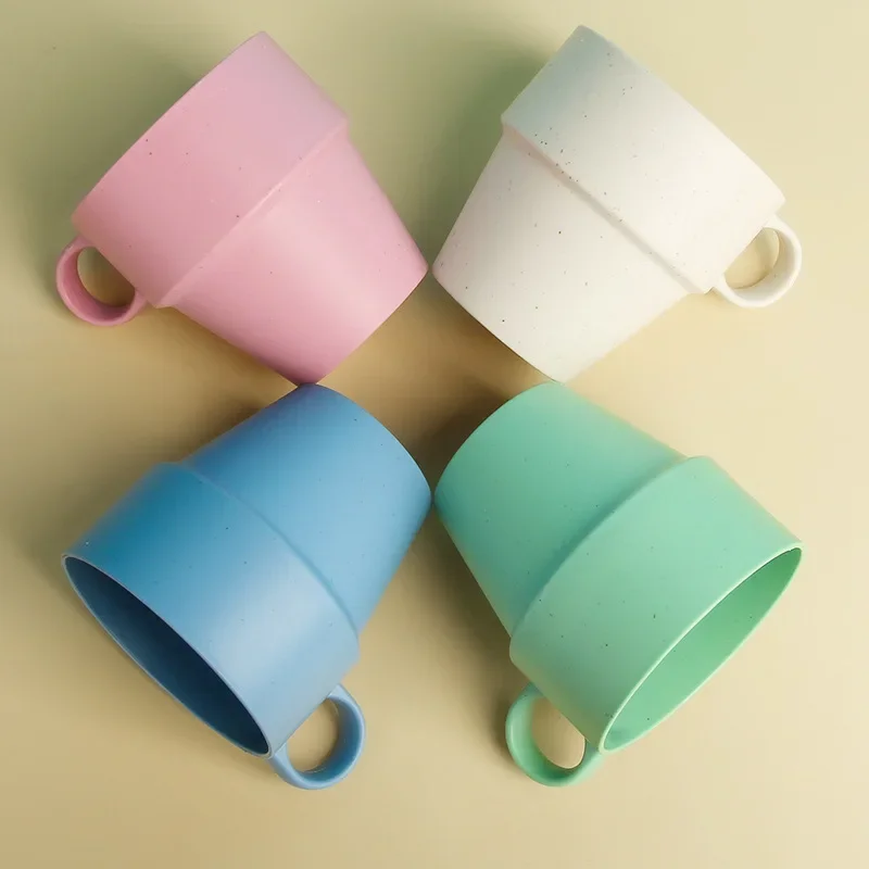 Wheat straw water cup ironing non-slip handle cup Household plastic insulated mug Simple plastic cup