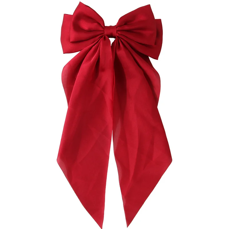 Oversized Streamer Bow Headwear Spring Clips Solid Satin Ribbon Bowknot Hairpin Hair Accessories For Women Girls Trendy Headwear