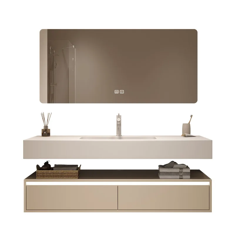 Double Rock Slab Seamless Ceramic Basin Bathroom Cabinet Toilet Wash Basin Combination Honeycomb Aluminum