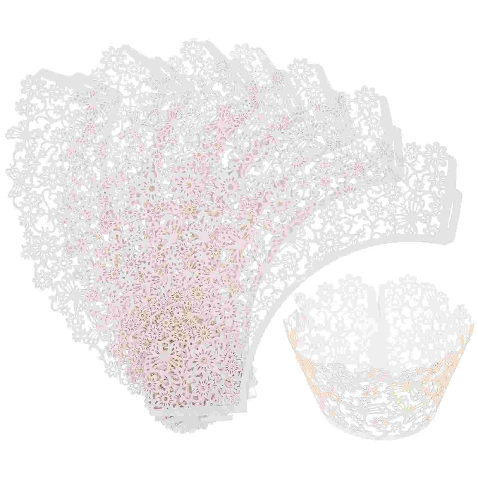 100 Pcs Cut Hollow Cake Cups Floral Lace Cupcake Muffin Liners Paper Wrappers Baking Accessories Elegant Dessert Decor