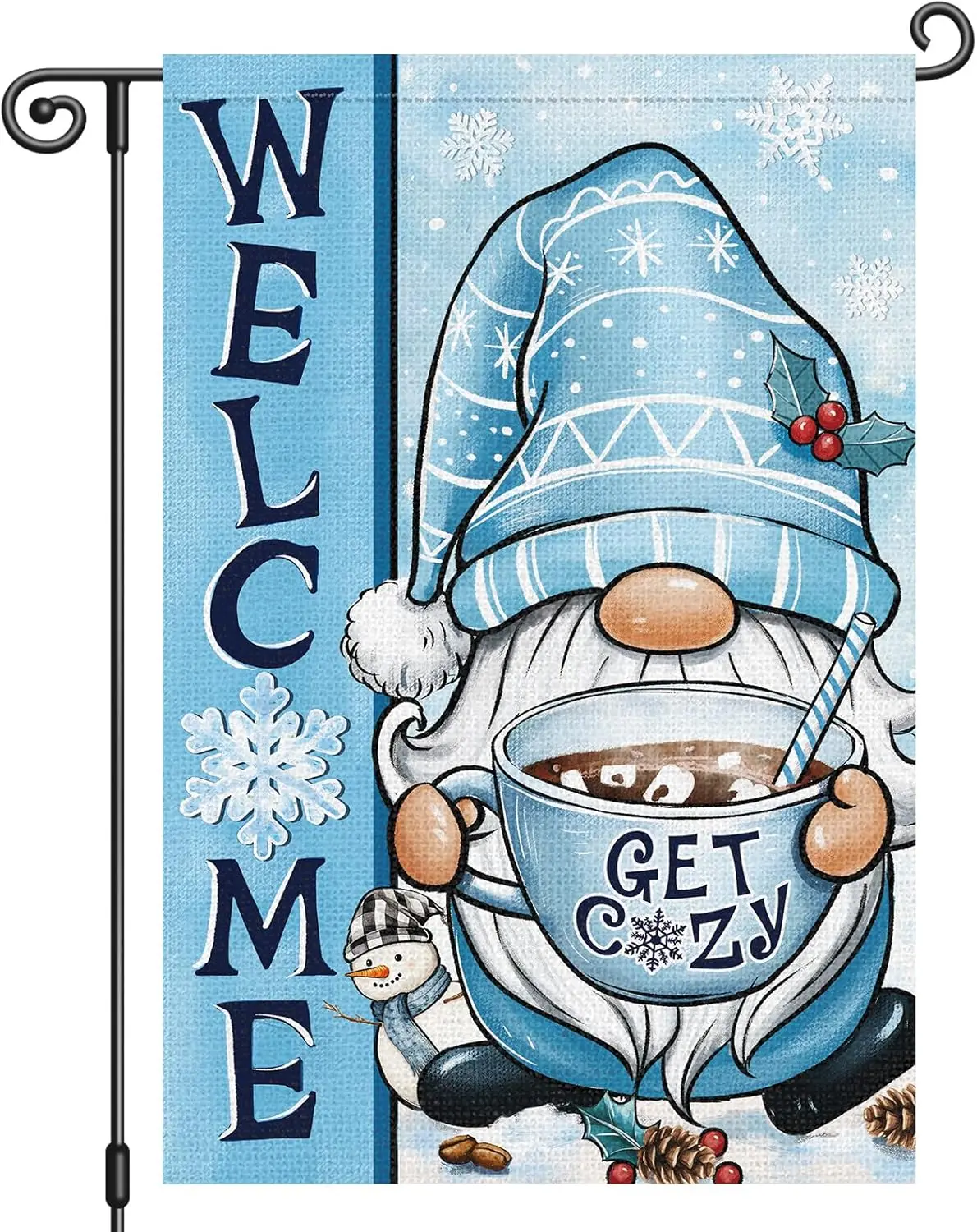 Heyfibro Winter Gnome Welcome Garden Flag 12x18 Inch Double Sided Winter Get Cozy Garden Flag Coffee Bean Cup Small Yard Fla jjp