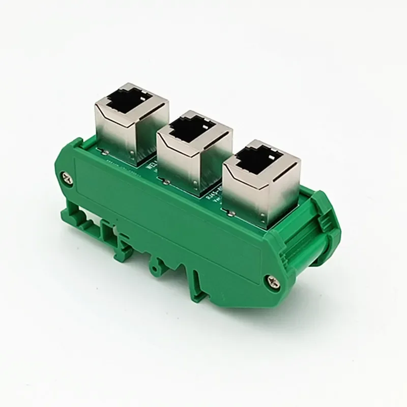 

DIN Rail Mount RJ45 8P8C Jacks 3-Way Buss Breakout Board Ethernet Interface Module.