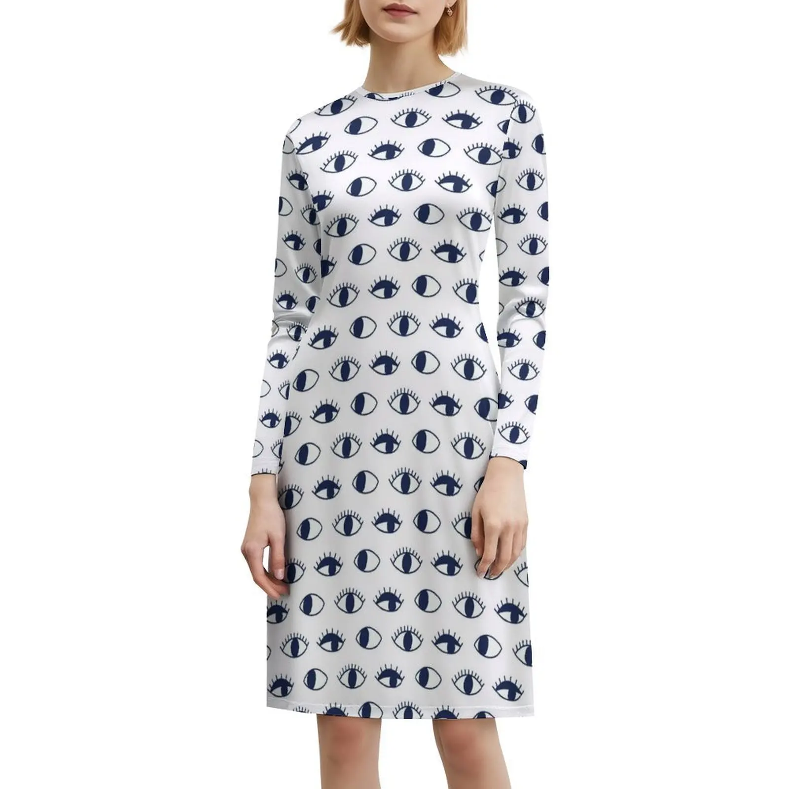 فستان قصير من Wondering Eyes Preppy Style للنساء على شكل حرف a فضفاض مناسب فستان يوم غير رسمي عيون تبدو مرآة رمش ساعة نسائية رائعة #6