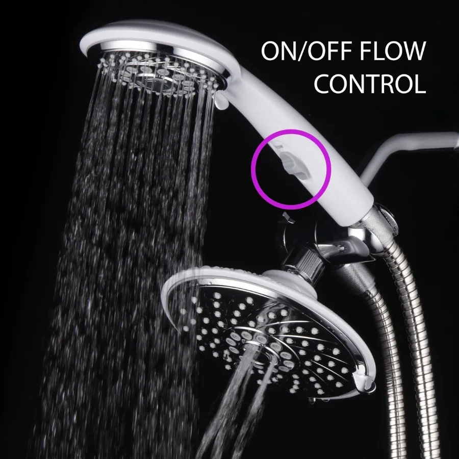 

® Designer 2-Tone Chrome White 30-Setting 3-way Rainfall Handheld Shower Combo with Pause Switch