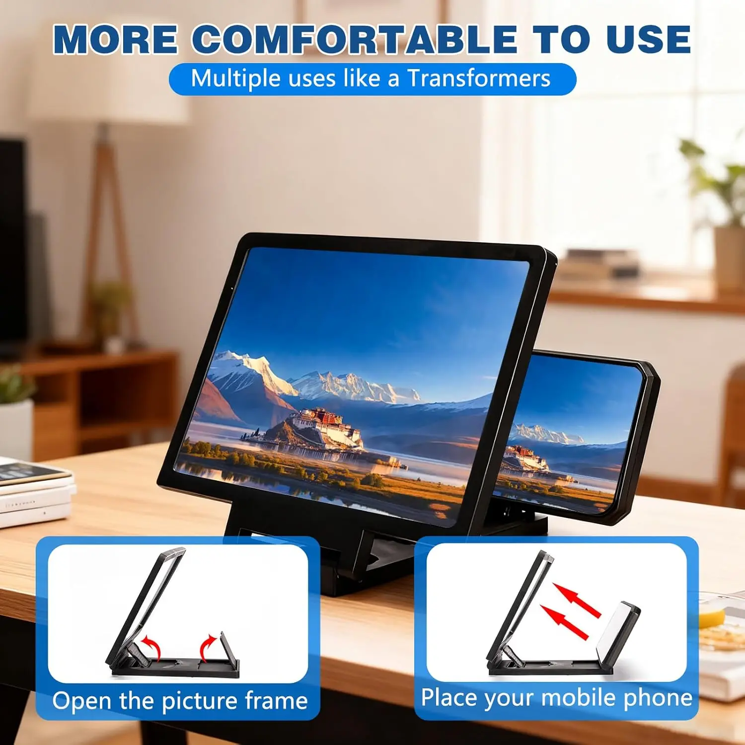 Screen Phone Magnifier, Screen Magnifier for Cell Phone, 3D HD Foldable Design Screen Magnifier Version for Movies