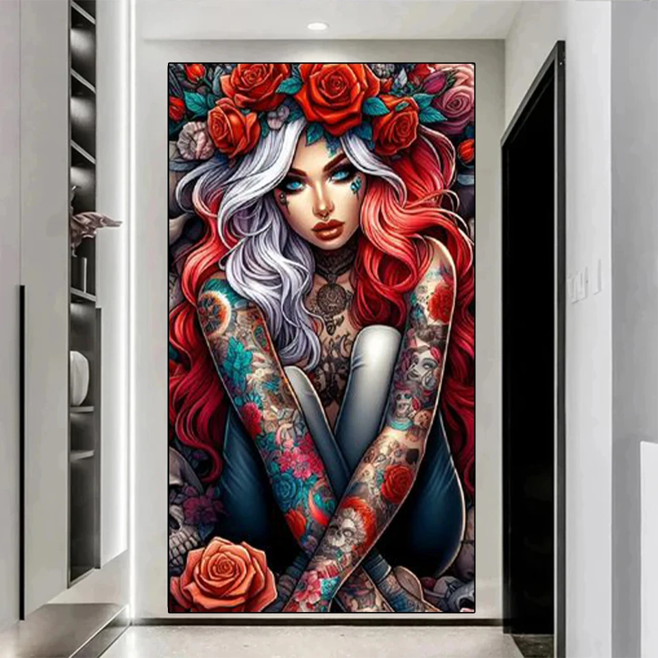 

Art 5Ddiy Diamond Painting Cross Embroidery Kit Home Decoration Gothic Mosaic Body Tattoo Female Portrait Picture Gift